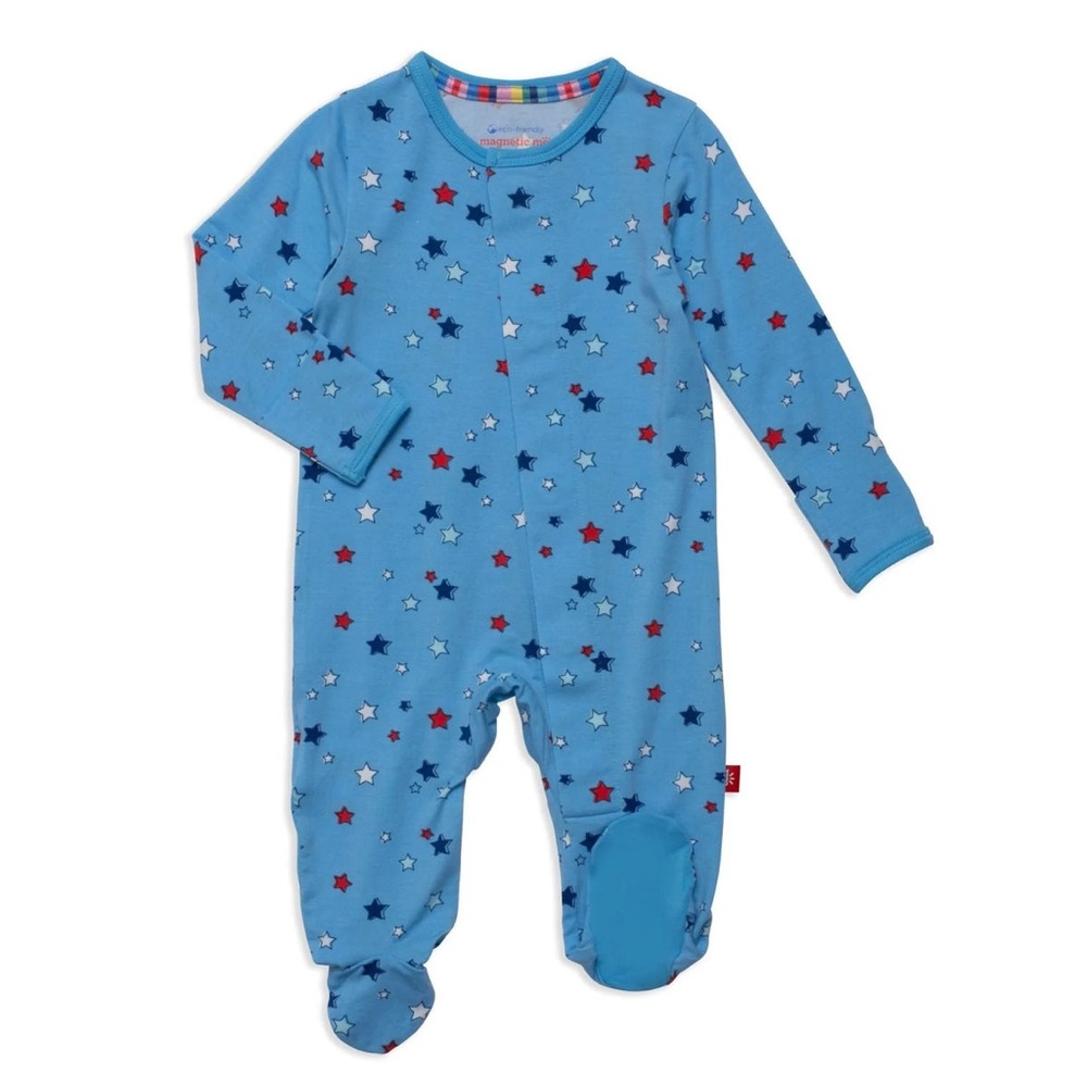 NWT Magnetic Me Blue and Red Starry Footie Newborn